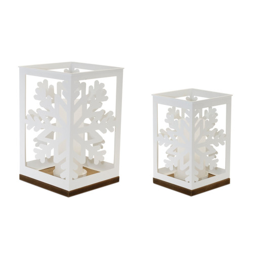 Cut Out Snowflake Pillar Candle Holder - 12" - Set of 2