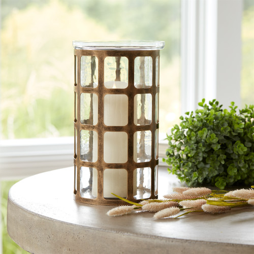 Metal Framed Wavy Glass Candle Holder - 12.5" - Gold