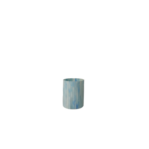 Cylindrical Striped Votive Candle Holder - 5" - White and Blue