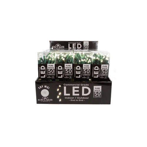 Set of 16 50-Count White LED Wide Angle Christmas Lights, 25.5ft Green Wire
