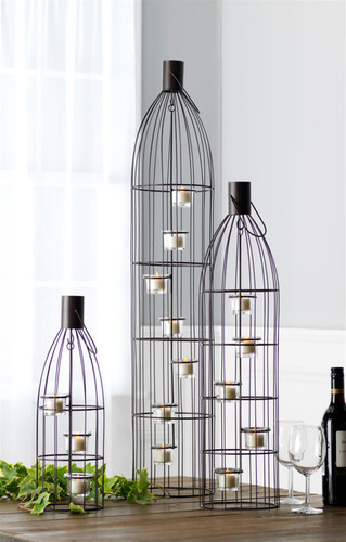 Set of 3 Espresso Brown Wire Bottle Frame Decorative Tea Light Holders 39"