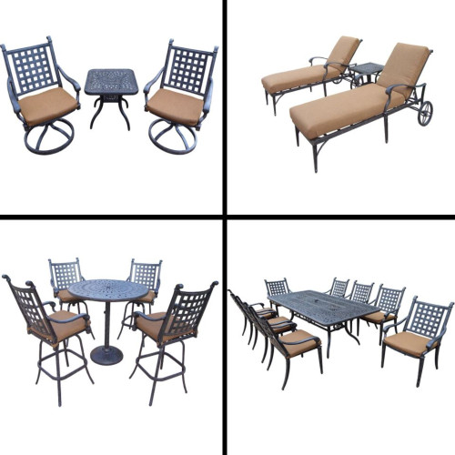 20pc Black Dining, Bar, Chaise Lounge and Swivel Rocker Chat Patio Furniture Sets