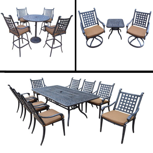 17pc Black Dining, Bar and Swivel Rocker Chat Patio Furniture Sets