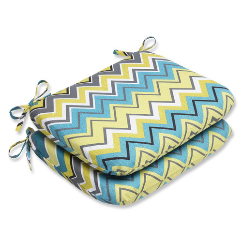 Set of 2 Chevron Surtido Lime Green and Turquoise Blue Outdoor Patio Chair Cushions 18.5"