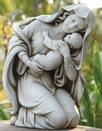 13.5" Joseph's Studio Religious Kneeling Madonna and Child Outdoor Patio Garden Statue