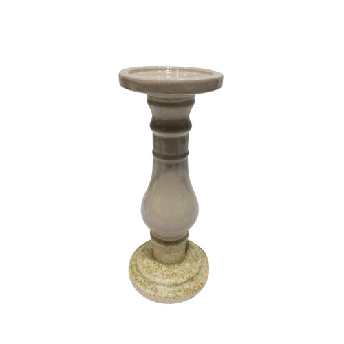 12" Beige and White Ceramic Pillar Candle Holder
