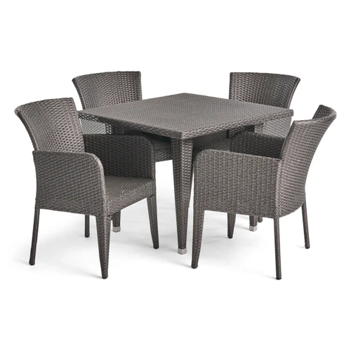 5-Piece Gray Contemporary Wicker Outdoor Furniture Patio Dining Set