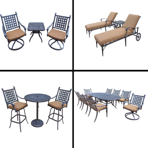 18pc Black Dining, Bar, Chaise Lounge and Swivel Rocker Chat Patio Furniture Sets