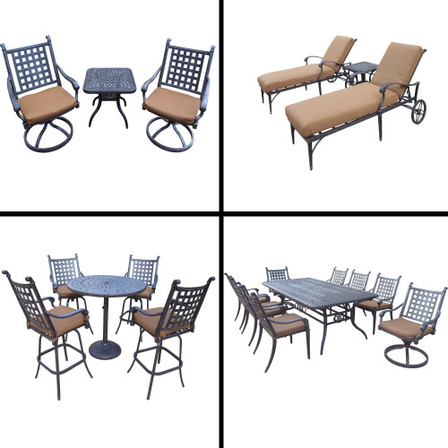 20pc Black and Brown Dining, Bar, Swivel Rocker and Chaise Lounge Patio Furniture Sets