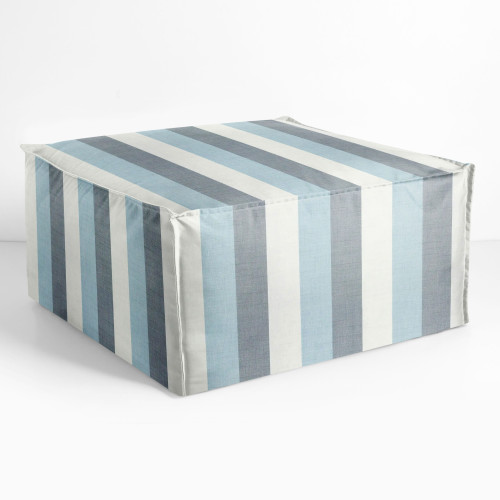 Striped Square Outdoor Patio Bean Pouf Ottoman - 30" - Blue and White