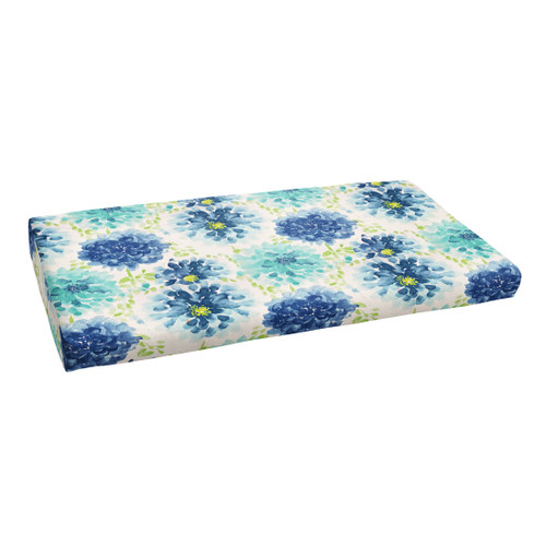 Gardenia Seaglass Floral Rectangular Outdoor Bench Cushion - 60" - Blue and Green