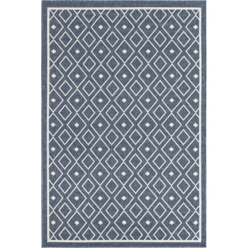 4' x 6' Navy Blue and Ivory Geometric Outdoor Rectangular Area Throw Rug