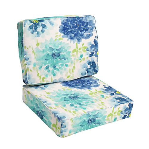 Gardenia Seaglass Floral Corded Pillow and Cushion - 22.5" - Blue and Green - Set of 2
