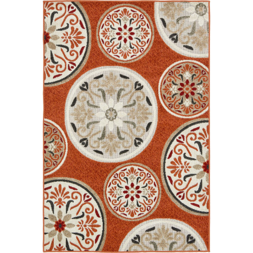 4' x 6' Terracotta Orange and Beige Floral Rectangular Outdoor Area Throw Rug
