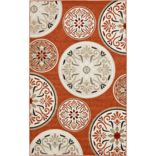 5' x 8' Terracotta Orange and Beige Floral Rectangular Outdoor Area Throw Rug