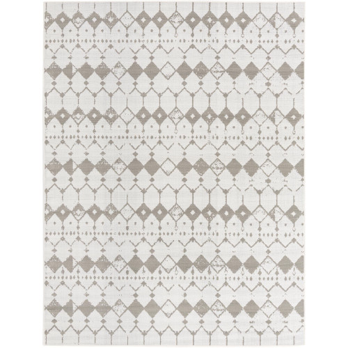 7.75' x 10' Ivory and Gray Geometric Outdoor Rectangular Area Throw Rug