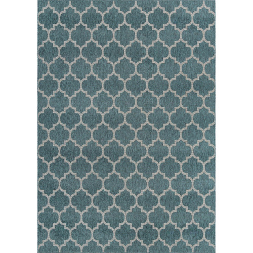 10' x 14' Teal Blue and Gray Geometric Rectangular Outdoor Area Throw Rug