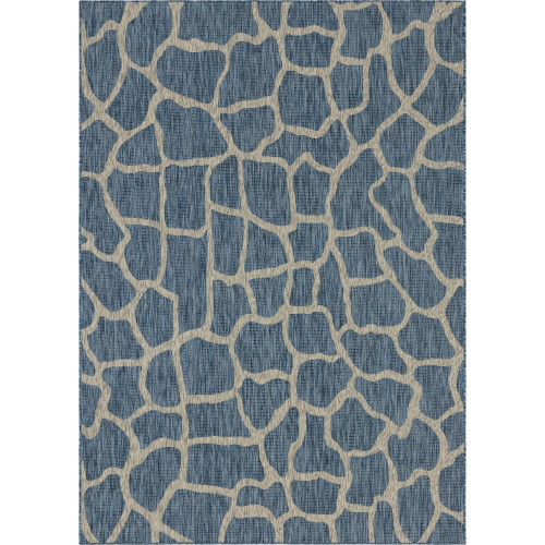 8' x 11.25' Blue and Ivory Animal Print Rectangular Outdoor Area Throw Rug