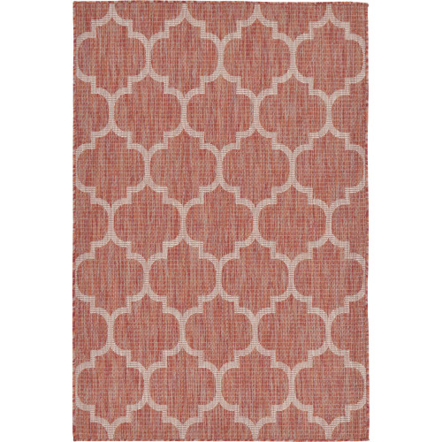 4' x 6' Red and Beige Geometric Rectangular Outdoor Area Throw Rug