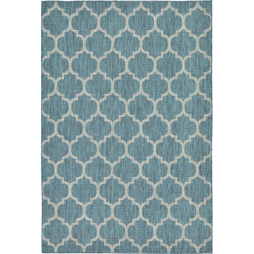 6' x 9' Teal Blue and Gray Geometric Rectangular Outdoor Area Throw Rug