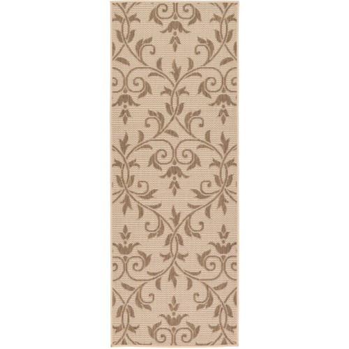 2' x 6' Beige and Brown Damask Rectangular Outdoor Rug Runner