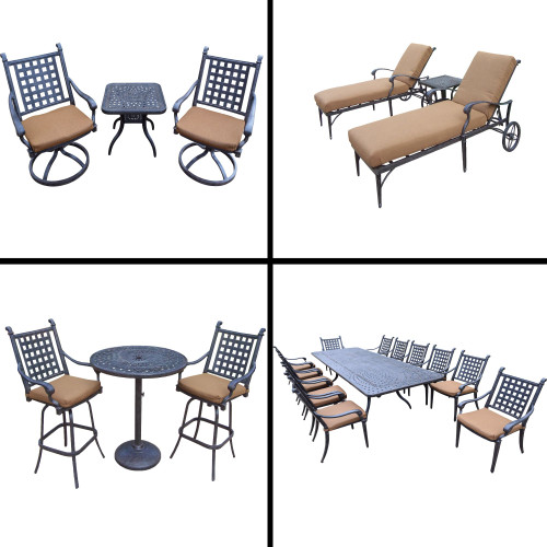 22pc Black Bar, Dining, Chaise Lounge and Swivel Rocker Patio Furniture Sets