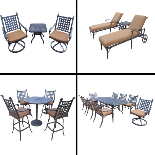 20pc Black Dining, Bar, Chaise Lounge and Swivel Rocker Chat Patio Furniture Sets