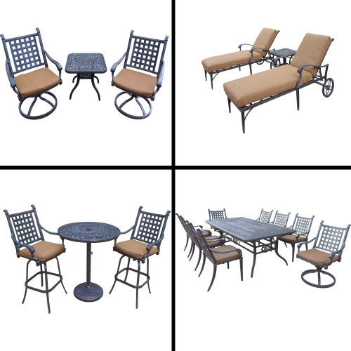 18pc Black and Brown Dining, Bar, Swivel Rocker Chat and Chaise Lounge Patio Furniture Sets