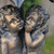 45" Bronze Colored Cherubs Holding an Umbrella Outdoor Patio Fountain