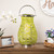 16.25" Modern Green Decorative Woven Iron Pillar Candle Lantern with Glass Hurricane