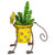 9" Yellow Floral Metal Cat Garden Planter
