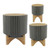 7" Gray and Beige Ceramic Striped Planter with Stand