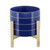 Striped Ceramic Planter with Stand - 8" - Blue and Beige