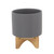 9" Matte Gray and Brown Speckled Ceramic Planter on Stand