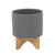 Matte Finish Speckled Ceramic Planter on Stand - 9" - Gray and Brown