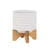 Striped Ceramic Planter on Stand - 7" - White and Brown