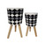 Set of 2 Black and White Diamond Design Outdoor Tripod Legs Standing Planters 21"