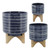 9.25" Blue and Brown Hand Painted Ceramic Planter on Stand