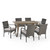 7-Piece Gray Finish Contemporary Outdoor Furniture Patio Dining Set - Silver Cushions