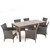 7-Piece Brown Finish Wood Outdoor Furniture Patio Dining Set - Beige Cushions