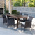 7-Piece Brown Finish Wood Outdoor Furniture Patio Dining Set - Beige Cushions