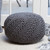 20" Gray Contemporary Hand Knitted Outdoor Patio Pouf Ottoman with Filler