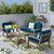 4pc Teal Blue and Gray Traditional Outdoor Patio Conversation Set with Cushions 52"