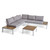 4-Piece Light Gray Aluminum and Wood Outdoor Furniture Patio Sofa Set - White Cushions