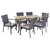 7-Piece Brown Wood and Wicker Outdoor Dining Set - Gray Cushions