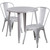 Set of 3 Round Silver Metal Indoor and Outdoor Table with Cafe Chair Set 33"