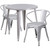 Set of 3 Round Silver Metal Indoor and Outdoor Table with Arm Chair Set 30"