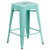 24" Mint Green Backless Industrial Outdoor Counter Height Stool with Square Seat
