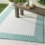 5'3" Alfresco White and Teal Stripe Border Patterned Round Synthetic Area Throw Rug