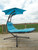 84" Blue Outdoor Lounge Chair with an Overhanging Umbrella